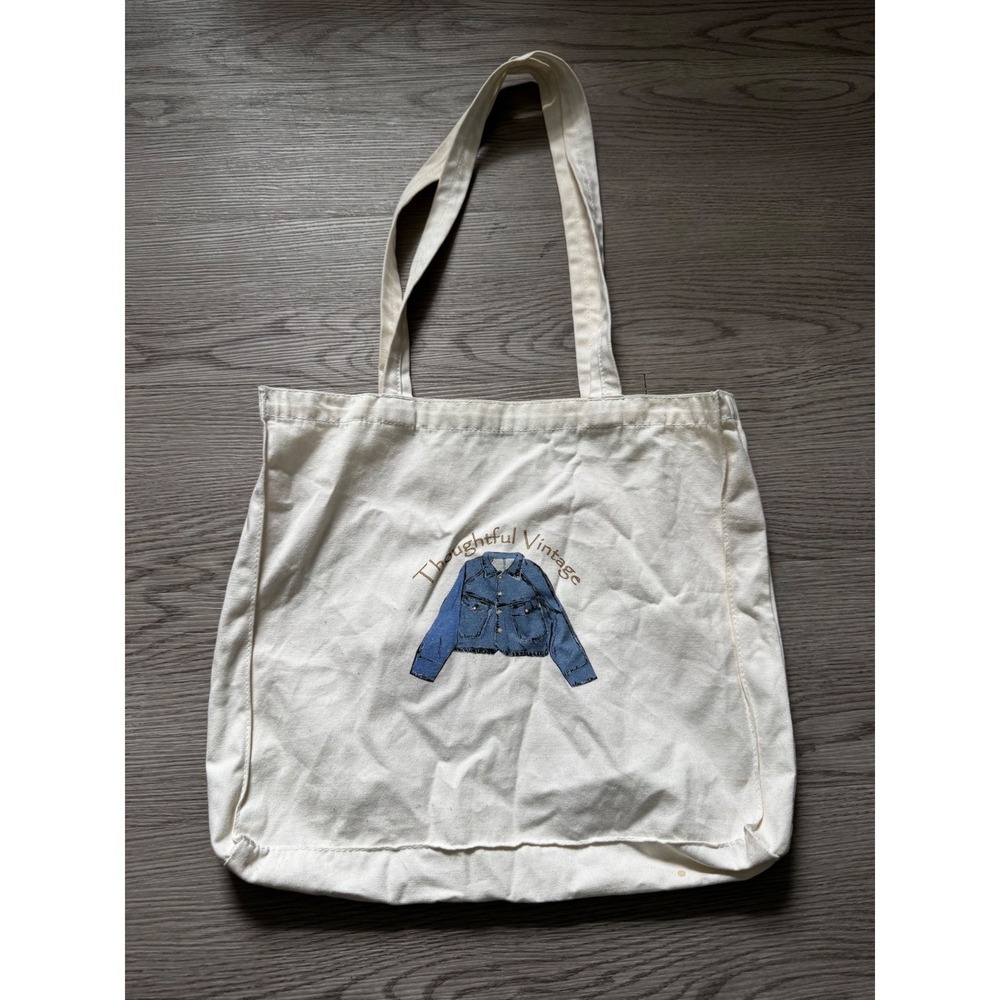 Thoughtful Vintage Canvas Tote Bag Running Errands Thrifting Cream Graphic
